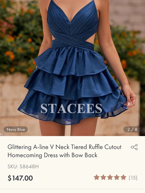 Stacees Dresses & Skirts - Stacees Navy Blue V-Neck Tiered Ruffle Mini Dress